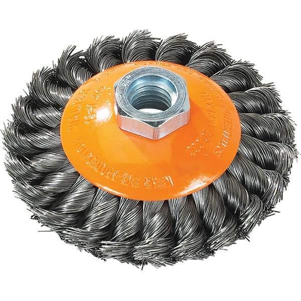 WALTER Surface Technologies - 4" Diam, 5/8-11 Threaded Arbor, Steel Fill Cup Brush - 0.015 Wire Diam, 20,000 Max RPM - Industrial Tool & Supply