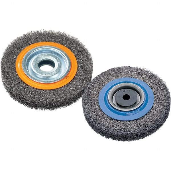 WALTER Surface Technologies - 6" OD, 1-1/4" Arbor Hole, Crimped Steel Wheel Brush - 7/8" Face Width, 0.0118" Filament Diam, 6,000 RPM - Industrial Tool & Supply