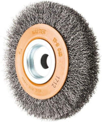 WALTER Surface Technologies - 4" OD, 1/2" Arbor Hole, Crimped Steel Wheel Brush - 3/4" Face Width, 0.0118" Filament Diam, 6,000 RPM - Industrial Tool & Supply