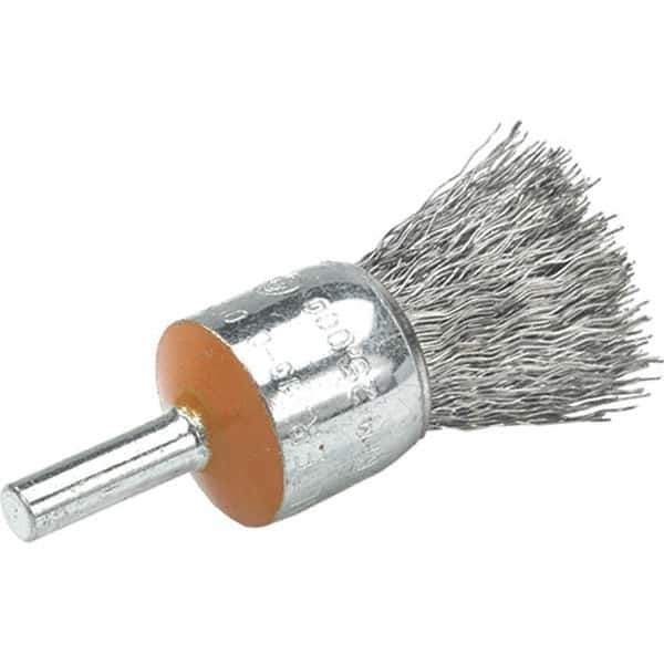 WALTER Surface Technologies - 1/2" Brush Diam, Crimped, End Brush - 1/4" Diam Shank, 25,000 Max RPM - Industrial Tool & Supply