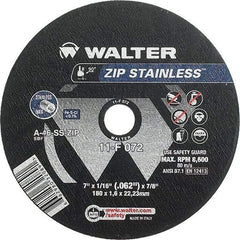 WALTER Surface Technologies - 7" 46 Grit Aluminum Oxide/Silicon Carbide Blend Cutoff Wheel - 1/16" Thick, 7/8" Arbor, 8,600 Max RPM, Use with Angle Grinders - Industrial Tool & Supply