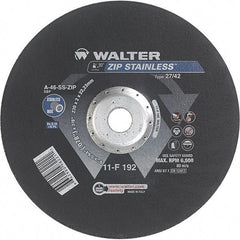 WALTER Surface Technologies - 46 Grit, 9" Wheel Diam, 5/64" Wheel Thickness, 7/8" Arbor Hole, Type 27 Depressed Center Wheel - Aluminum Oxide/Silicon Carbide Blend, Resinoid Bond, 6,600 Max RPM - Industrial Tool & Supply