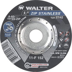 WALTER Surface Technologies - 60 Grit, 5" Wheel Diam, 3/64" Wheel Thickness, 7/8" Arbor Hole, Type 27 Depressed Center Wheel - Aluminum Oxide/Silicon Carbide Blend, Resinoid Bond, 12,200 Max RPM - Industrial Tool & Supply