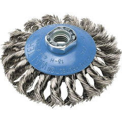 WALTER Surface Technologies - 7" Diam, 5/8-11 Threaded Arbor, Stainless Steel Fill Cup Brush - 0.02 Wire Diam, 10,000 Max RPM - Industrial Tool & Supply
