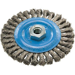 WALTER Surface Technologies - 5" OD, 5/8-11 Arbor Hole, Knotted Stainless Steel Wheel Brush - 3/8" Face Width, 0.02" Filament Diam, 15,000 RPM - Industrial Tool & Supply
