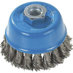 WALTER Surface Technologies - 3" Diam, M10x1.25 Threaded Arbor, Stainless Steel Fill Cup Brush - 0.015 Wire Diam, 12,000 Max RPM - Industrial Tool & Supply