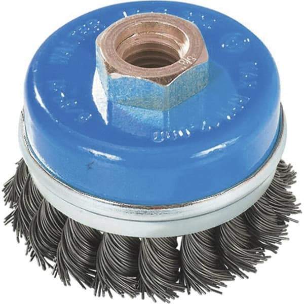 WALTER Surface Technologies - 3" Diam, M14x2.00 Threaded Arbor, Stainless Steel Fill Cup Brush - 0.02 Wire Diam, 12,000 Max RPM - Industrial Tool & Supply