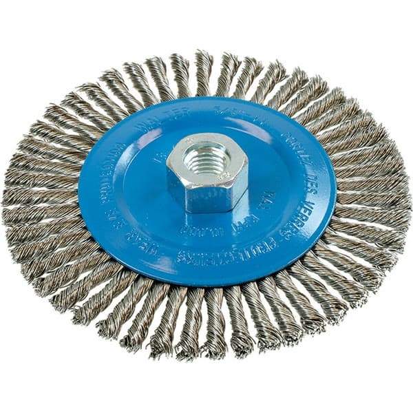 WALTER Surface Technologies - 6" OD, 5/8-11 Arbor Hole, Stringer Bead Stainless Steel Wheel Brush - 1/4" Face Width, 0.02" Filament Diam, 10,000 RPM - Industrial Tool & Supply