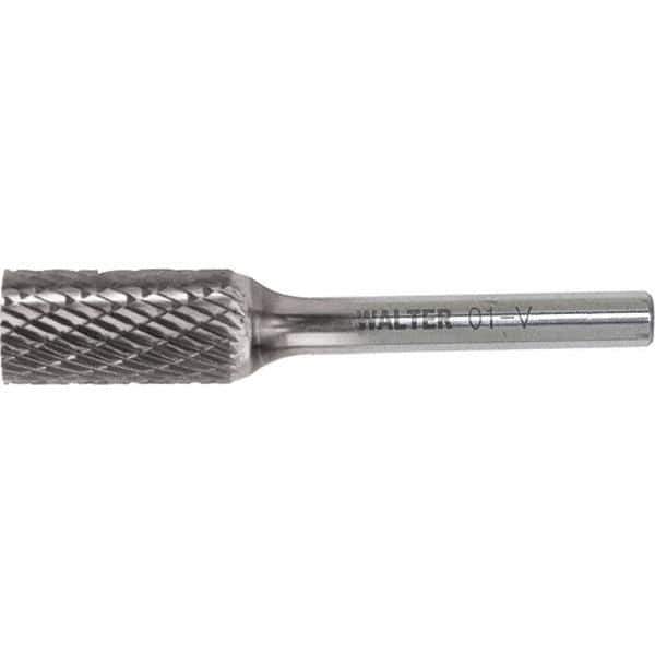 WALTER Surface Technologies - 3/8" Cut Diam, 1/4" Shank Diam, Cylinder Head Single Cut Burr - Carbide, 3/4" LOC - Industrial Tool & Supply
