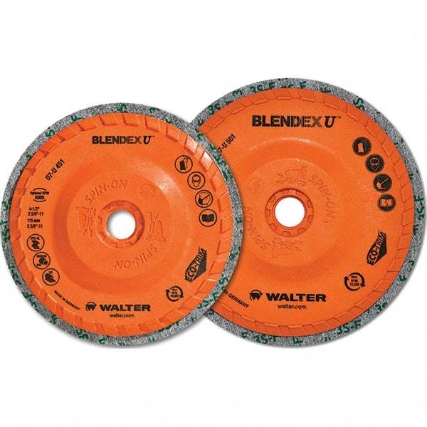 WALTER Surface Technologies - 4-1/2" Fine Grade Silicon Carbide Deburring Disc - 5/8-11 Threaded Center Hole, Arbor Connection, Orange, 10,500 Max RPM - Industrial Tool & Supply