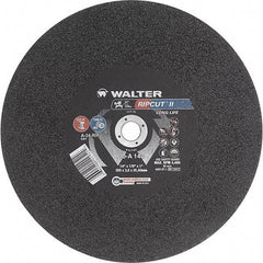 WALTER Surface Technologies - 14" 24 Grit Aluminum Oxide Cutoff Wheel - 1/8" Thick, 1" Arbor, 4,400 Max RPM, Use with Stationary Tools - Industrial Tool & Supply