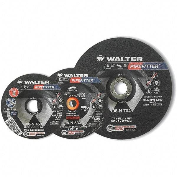 WALTER Surface Technologies - 20 Grit, 7" Wheel Diam, 5/32" Wheel Thickness, Type 27 Depressed Center Wheel - Aluminum Oxide/Silicon Carbide Blend, Resinoid Bond, 8,600 Max RPM - Industrial Tool & Supply