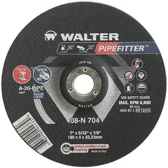 WALTER Surface Technologies - 20 Grit, 7" Wheel Diam, 5/32" Wheel Thickness, 7/8" Arbor Hole, Type 27 Depressed Center Wheel - Aluminum Oxide/Silicon Carbide Blend, Resinoid Bond, 8,600 Max RPM - Industrial Tool & Supply