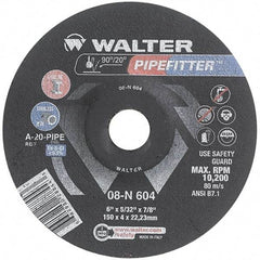 WALTER Surface Technologies - 20 Grit, 6" Wheel Diam, 5/32" Wheel Thickness, 7/8" Arbor Hole, Type 27 Depressed Center Wheel - Aluminum Oxide/Silicon Carbide Blend, Resinoid Bond, 10,200 Max RPM - Industrial Tool & Supply