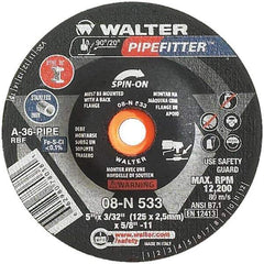 WALTER Surface Technologies - 36 Grit, 5" Wheel Diam, 3/32" Wheel Thickness, Type 27 Depressed Center Wheel - Aluminum Oxide/Silicon Carbide Blend, Resinoid Bond, 12,200 Max RPM - Industrial Tool & Supply