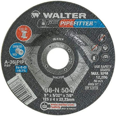 WALTER Surface Technologies - 36 Grit, 5" Wheel Diam, 5/32" Wheel Thickness, 7/8" Arbor Hole, Type 27 Depressed Center Wheel - Aluminum Oxide/Silicon Carbide Blend, Resinoid Bond, 12,200 Max RPM - Industrial Tool & Supply