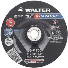 WALTER Surface Technologies - 16 Grit, 9" Wheel Diam, 1/4" Wheel Thickness, Type 27 Depressed Center Wheel - Aluminum Oxide, Resinoid Bond, 6,600 Max RPM - Industrial Tool & Supply