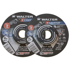 WALTER Surface Technologies - 16 Grit, 9" Wheel Diam, 1/4" Wheel Thickness, 7/8" Arbor Hole, Type 27 Depressed Center Wheel - Aluminum Oxide, Resinoid Bond, 6,600 Max RPM - Industrial Tool & Supply