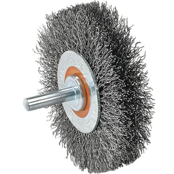 WALTER Surface Technologies - 3" OD, 1/4" Shank Diam, Crimped Steel Wheel Brush - 3/4" Face Width, 0.0118" Filament Diam, 12,000 RPM - Industrial Tool & Supply
