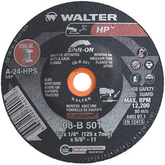 WALTER Surface Technologies - 24 Grit, 5" Wheel Diam, 1/4" Wheel Thickness, Type 28 Depressed Center Wheel - Aluminum Oxide, Resinoid Bond, 12,200 Max RPM - Industrial Tool & Supply