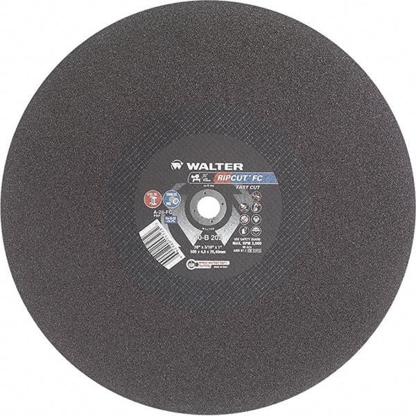 WALTER Surface Technologies - 20" 24 Grit Aluminum Oxide Cutoff Wheel - 3/16" Thick, 1" Arbor, 3,000 Max RPM, Use with Stationary Tools - Industrial Tool & Supply