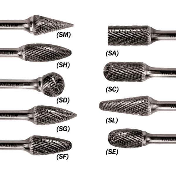 WALTER Surface Technologies - 1/4" Cut Diam, 1/4" Shank Diam, Taper Head Double Cut Burr - Carbide, 5/8" LOC - Industrial Tool & Supply