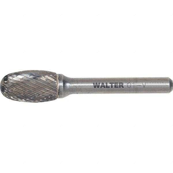 WALTER Surface Technologies - 3/8" Cut Diam, 1/4" Shank Diam, Egg Head Double Cut Burr - Carbide, 5/8" LOC - Industrial Tool & Supply