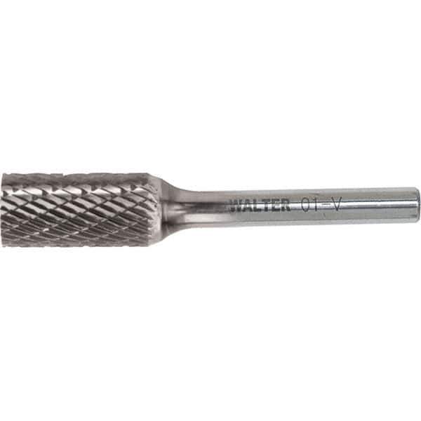 WALTER Surface Technologies - 7/16" Cut Diam, 1/4" Shank Diam, Cylinder Head Double Cut Burr - Carbide, 1" LOC - Industrial Tool & Supply