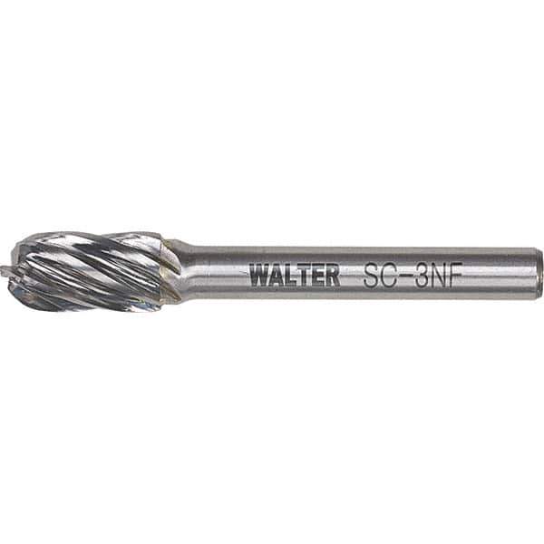 WALTER Surface Technologies - 3/8" Cut Diam, 1/4" Shank Diam, Cylinder Ball End Head Double Cut Burr - Carbide, 3/4" LOC - Industrial Tool & Supply