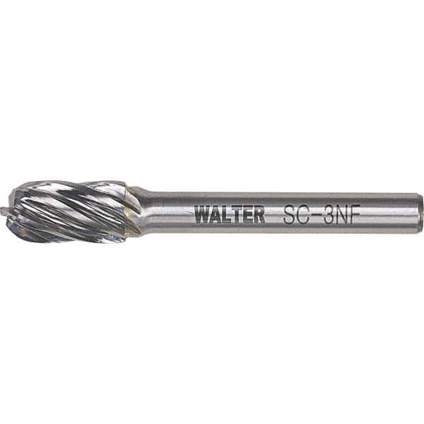 WALTER Surface Technologies - 7/16" Cut Diam, 1/4" Shank Diam, Cylinder Ball End Head Double Cut Burr - Carbide, 1" LOC - Industrial Tool & Supply