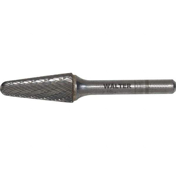 WALTER Surface Technologies - 5/8" Cut Diam, 1/4" Shank Diam, Cone Head Double Cut Burr - Carbide, 3/16" LOC - Industrial Tool & Supply