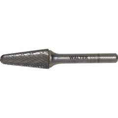 WALTER Surface Technologies - 5/8" Cut Diam, 1/4" Shank Diam, Cone Head Double Cut Burr - Carbide, 3/16" LOC - Industrial Tool & Supply
