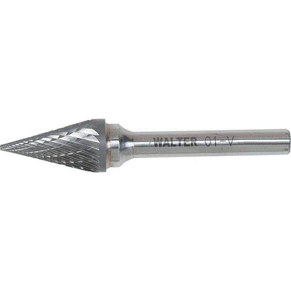 WALTER Surface Technologies - 3/8" Cut Diam, 1/4" Shank Diam, Cone Head Double Cut Burr - Carbide, 5/8" LOC - Industrial Tool & Supply
