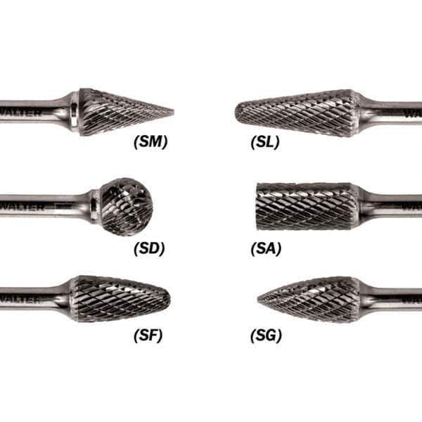 WALTER Surface Technologies - 1/8" Cut Diam, 1/8" Shank Diam, Cone Head Double Cut Burr - Carbide, 1/2" LOC - Industrial Tool & Supply