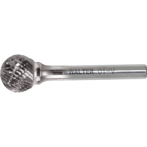WALTER Surface Technologies - 3/8" Cut Diam, 1/4" Shank Diam, Ball Head Double Cut Burr - Carbide, 5/16" LOC - Industrial Tool & Supply