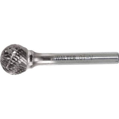 WALTER Surface Technologies - 3/8" Cut Diam, 1/4" Shank Diam, Ball Head Double Cut Burr - Carbide, 5/16" LOC - Industrial Tool & Supply