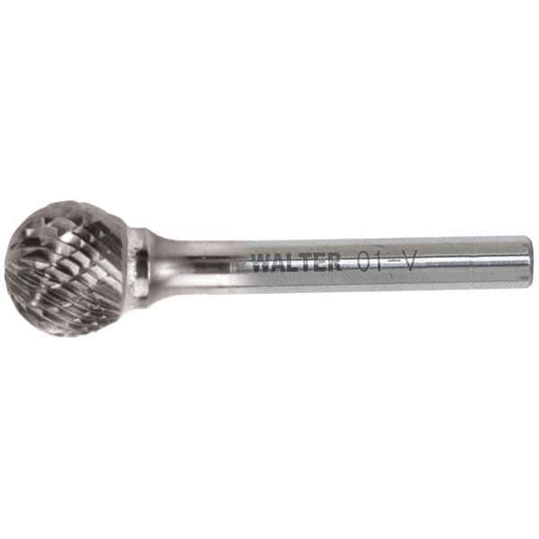 WALTER Surface Technologies - 5/8" Cut Diam, 1/4" Shank Diam, Ball Head Double Cut Burr - Carbide, 9/16" LOC - Industrial Tool & Supply
