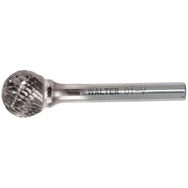 WALTER Surface Technologies - 3/8" Cut Diam, 1/4" Shank Diam, Ball Head Double Cut Burr - Carbide, 5/16" LOC - Industrial Tool & Supply