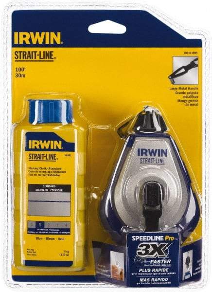 Irwin - 100' Long Reel & Chalk Set - Blue, Includes (1) 4 oz Standard Blue Chalk (3.5:1) & (1) SPEEDLINE Pro Chalk Reel - Industrial Tool & Supply