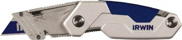 Irwin - Fixed Folding Utility Knife - Metal Handle, 3 Blades Included - Industrial Tool & Supply