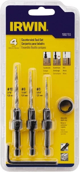 Irwin - 4 Piece, 5/16 to 7/16" Head Diam, Single End Countersink Set - Industrial Tool & Supply
