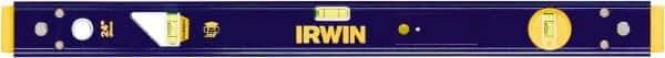 Irwin - 24" Long 3 Vial Box Beam Level - Aluminum, Blue/Yellow, 1 Level & 2 Plumb Vials - Industrial Tool & Supply