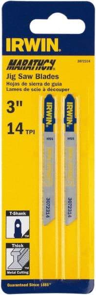 Irwin Blades - 3" Long x 0.039" Thick x 0.295" Wide, 10 Teeth per Inch, Bi-Metal Jig Saw Blade - Toothed Edge, T-Shank, Mill Tooth Set - Industrial Tool & Supply