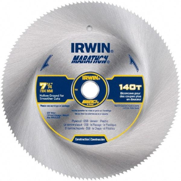 Irwin Blades - 7-1/4" Diam, 5/8" Arbor Hole Diam, 150 Tooth Wet & Dry Cut Saw Blade - High Carbon Steel, Smooth Action, Standard Round Arbor - Industrial Tool & Supply