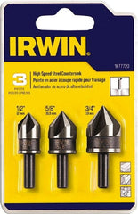 Irwin - 3 Piece, 1/2 to 3/4" Head Diam, 82° Included Angle, Single End Countersink Set - Industrial Tool & Supply