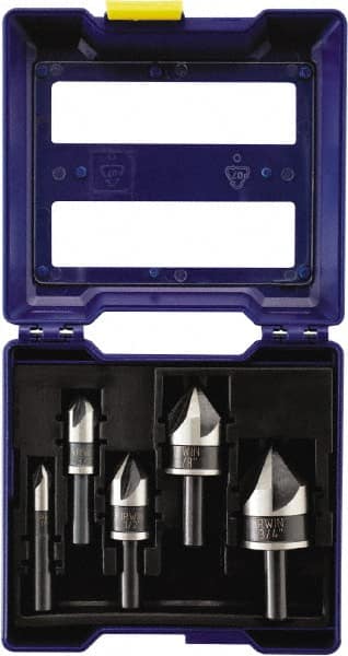 Irwin - 5 Piece, 1/4 to 3/4" Head Diam, 82° Included Angle, Single End Countersink Set - Industrial Tool & Supply