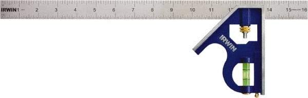 Irwin - 2 Piece, 16" Combination Square Set - 1/16, 1/32, 1/64 & 1/8" (4R) Graduation, Stainless Steel Blade, Cast Zinc Square Head - Industrial Tool & Supply