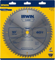Irwin Blades - 10" Diam, 5/8" Arbor Hole Diam, 60 Tooth Wet & Dry Cut Saw Blade - Carbide-Tipped, Smooth Action, Standard Round Arbor - Industrial Tool & Supply