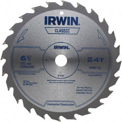 Irwin - 6-1/2" Diam, 5/8" Arbor Hole Diam, 24 Tooth Wet & Dry Cut Saw Blade - Carbide-Tipped, Smooth Action, Diamond Arbor - Industrial Tool & Supply