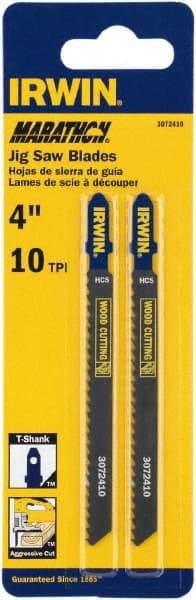 Irwin Blades - 4" Long x 0.047" Thick x 0.295" Wide, 10 Teeth per Inch, Carbon Steel Jig Saw Blade - Toothed Edge, T-Shank, Mill Tooth Set - Industrial Tool & Supply